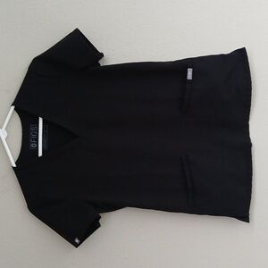 Figs CASMA V-Neck Two Pocket Short Sleeve Scrub Top Shirt Black Size XXS
